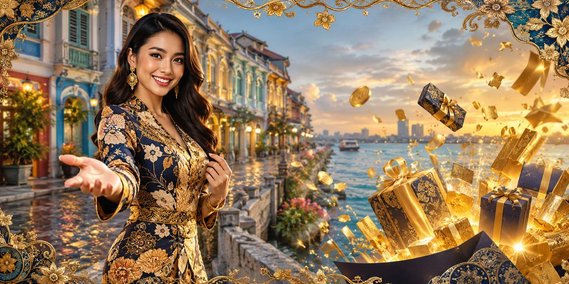 Pemandangan hiburan permainan di Penang dengan dekorasi batik